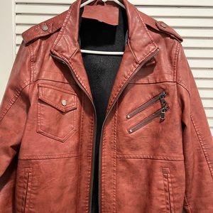 Men’s Medium Burgundy Leather Bomber Jacket